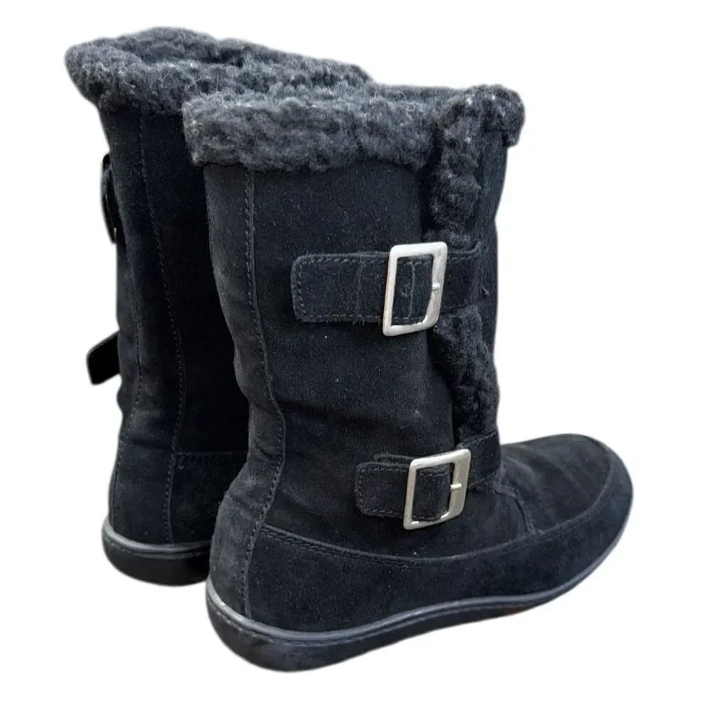 Steve Madden Women’s Suede Boots Side Buckles Fleece Lined Sz. 10.5 Black